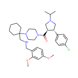 COc1ccc(CNCC2(N3CCN(C(=O)[C@H]4CN(C(C)C)C[C@@H]4c4ccc(Cl)cc4)CC3)CCCCC2)c(OC)c1 ZINC000028954003