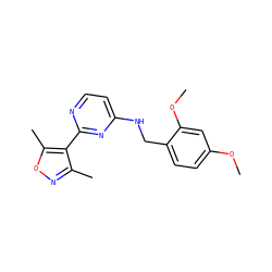 COc1ccc(CNc2ccnc(-c3c(C)noc3C)n2)c(OC)c1 ZINC000004264712