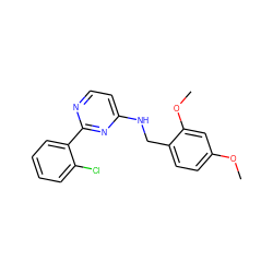 COc1ccc(CNc2ccnc(-c3ccccc3Cl)n2)c(OC)c1 ZINC000004265906