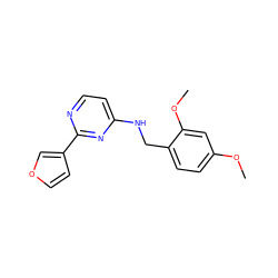 COc1ccc(CNc2ccnc(-c3ccoc3)n2)c(OC)c1 ZINC000004265439
