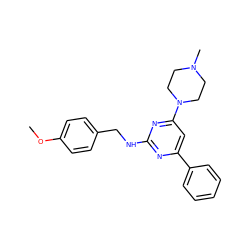 COc1ccc(CNc2nc(-c3ccccc3)cc(N3CCN(C)CC3)n2)cc1 ZINC000244485199