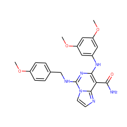 COc1ccc(CNc2nc(Nc3cc(OC)cc(OC)c3)c(C(N)=O)c3nccn23)cc1 ZINC000038429303