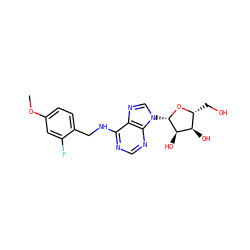 COc1ccc(CNc2ncnc3c2ncn3[C@@H]2O[C@H](CO)[C@@H](O)[C@H]2O)c(F)c1 ZINC000103276908
