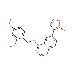 COc1ccc(CNc2ncnc3ccc(-c4c(C)noc4C)cc23)c(OC)c1 ZINC000004265038