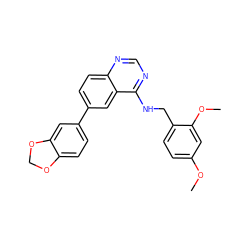 COc1ccc(CNc2ncnc3ccc(-c4ccc5c(c4)OCO5)cc23)c(OC)c1 ZINC000004265143