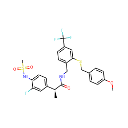 COc1ccc(CSc2cc(C(F)(F)F)ccc2CNC(=O)[C@@H](C)c2ccc(NS(C)(=O)=O)c(F)c2)cc1 ZINC000473154191