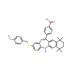 COc1ccc(CSc2ccc3c(c2)N=C(c2ccc(C(=O)O)cc2)c2cc4c(cc2N3C)C(C)(C)CCC4(C)C)cc1 ZINC000028708822