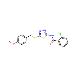 COc1ccc(CSc2nnc(NC(=O)c3ccccc3Cl)s2)cc1 ZINC000029127952