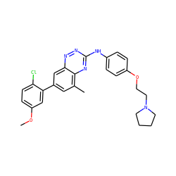 COc1ccc(Cl)c(-c2cc(C)c3nc(Nc4ccc(OCCN5CCCC5)cc4)nnc3c2)c1 ZINC000028702733