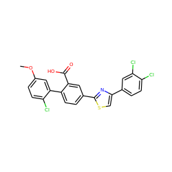 COc1ccc(Cl)c(-c2ccc(-c3nc(-c4ccc(Cl)c(Cl)c4)cs3)cc2C(=O)O)c1 ZINC000219596809