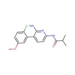 COc1ccc(Cl)c(-c2ccc(NC(=O)C(C)C)nc2N)c1 ZINC000473113956