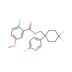 COc1ccc(Cl)c(C(=O)NCC2(c3ccc(F)nc3)CCC(F)(F)CC2)c1 ZINC000217361001