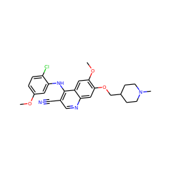 COc1ccc(Cl)c(Nc2c(C#N)cnc3cc(OCC4CCN(C)CC4)c(OC)cc23)c1 ZINC000013559850