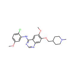 COc1ccc(Cl)c(Nc2ncnc3cc(OCC4CCN(C)CC4)c(OC)cc23)c1 ZINC000003990436