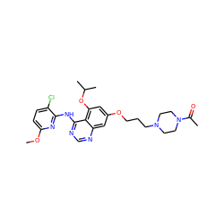 COc1ccc(Cl)c(Nc2ncnc3cc(OCCCN4CCN(C(C)=O)CC4)cc(OC(C)C)c23)n1 ZINC000028529747