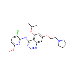 COc1ccc(Cl)c(Nc2ncnc3cc(OCCN4CCCC4)cc(OC(C)C)c23)n1 ZINC000028530192