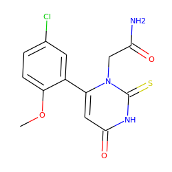 COc1ccc(Cl)cc1-c1cc(=O)[nH]c(=S)n1CC(N)=O ZINC000205775084