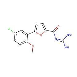 COc1ccc(Cl)cc1-c1ccc(C(=O)N=C(N)N)o1 ZINC000013980628