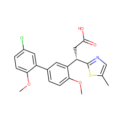 COc1ccc(Cl)cc1-c1ccc(OC)c([C@H](CC(=O)O)c2ncc(C)s2)c1 ZINC001772606269