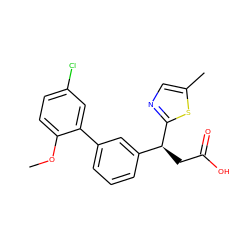 COc1ccc(Cl)cc1-c1cccc([C@H](CC(=O)O)c2ncc(C)s2)c1 ZINC001772642261