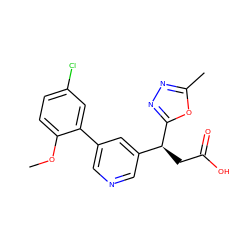 COc1ccc(Cl)cc1-c1cncc([C@H](CC(=O)O)c2nnc(C)o2)c1 ZINC001772582991