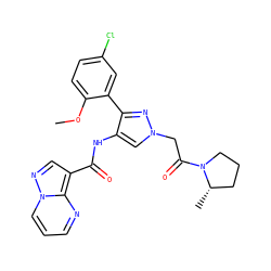 COc1ccc(Cl)cc1-c1nn(CC(=O)N2CCC[C@@H]2C)cc1NC(=O)c1cnn2cccnc12 ZINC000168837712