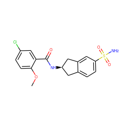 COc1ccc(Cl)cc1C(=O)N[C@@H]1Cc2ccc(S(N)(=O)=O)cc2C1 ZINC000028397118