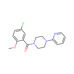 COc1ccc(Cl)cc1C(=O)N1CCN(c2ccccn2)CC1 ZINC000004454637