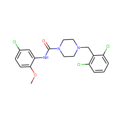 COc1ccc(Cl)cc1NC(=O)N1CCN(Cc2c(Cl)cccc2Cl)CC1 ZINC000169348409