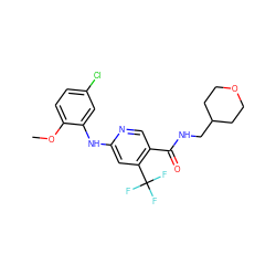 COc1ccc(Cl)cc1Nc1cc(C(F)(F)F)c(C(=O)NCC2CCOCC2)cn1 ZINC000040877952