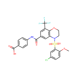 COc1ccc(Cl)cc1S(=O)(=O)N1CCOc2c1cc(C(=O)Nc1ccc(C(=O)O)cc1)cc2C(F)(F)F ZINC000114521973