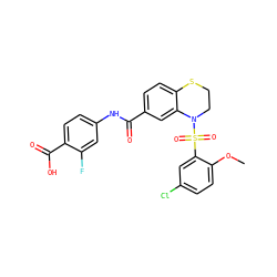 COc1ccc(Cl)cc1S(=O)(=O)N1CCSc2ccc(C(=O)Nc3ccc(C(=O)O)c(F)c3)cc21 ZINC000114520210
