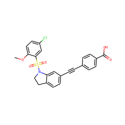 COc1ccc(Cl)cc1S(=O)(=O)N1CCc2ccc(C#Cc3ccc(C(=O)O)cc3)cc21 ZINC000299854753