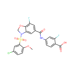 COc1ccc(Cl)cc1S(=O)(=O)N1COc2c(F)cc(C(=O)Nc3ccc(C(=O)O)c(F)c3)cc21 ZINC000114517788