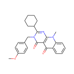 COc1ccc(Cn2c(C3CCCCC3)nc3c(c(=O)c4ccccc4n3C)c2=O)cc1 ZINC000002432315