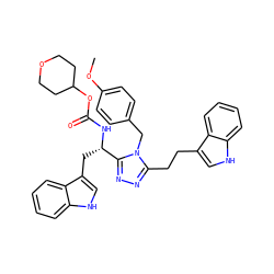 COc1ccc(Cn2c(CCc3c[nH]c4ccccc34)nnc2[C@H](Cc2c[nH]c3ccccc23)NC(=O)OC2CCOCC2)cc1 ZINC000028978311