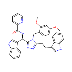 COc1ccc(Cn2c(CCc3c[nH]c4ccccc34)nnc2[C@H](NC(=O)c2ccccn2)c2c[nH]c3ccccc23)c(OC)c1 ZINC000101160826