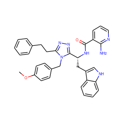 COc1ccc(Cn2c(CCc3ccccc3)nnc2[C@@H](Cc2c[nH]c3ccccc23)NC(=O)c2cccnc2N)cc1 ZINC000473166853