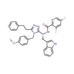 COc1ccc(Cn2c(CCc3ccccc3)nnc2[C@@H](Cc2c[nH]c3ccccc23)NC(=O)c2ncc(F)cc2F)cc1 ZINC000473171811