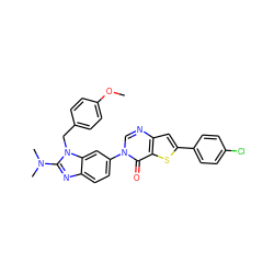 COc1ccc(Cn2c(N(C)C)nc3ccc(-n4cnc5cc(-c6ccc(Cl)cc6)sc5c4=O)cc32)cc1 ZINC000044069541