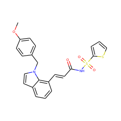 COc1ccc(Cn2ccc3cccc(/C=C/C(=O)NS(=O)(=O)c4cccs4)c32)cc1 ZINC000045317250