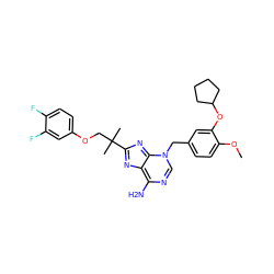 COc1ccc(Cn2cnc(N)c3nc(C(C)(C)COc4ccc(F)c(F)c4)nc2-3)cc1OC1CCCC1 ZINC000101390871