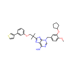 COc1ccc(Cn2cnc(N)c3nc(C(C)(C)COc4cccc(-c5ccsc5)c4)nc2-3)cc1OC1CCCC1 ZINC000101004578