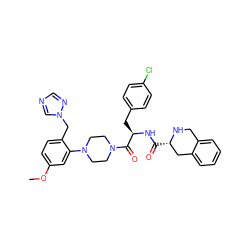 COc1ccc(Cn2cncn2)c(N2CCN(C(=O)[C@@H](Cc3ccc(Cl)cc3)NC(=O)[C@H]3Cc4ccccc4CN3)CC2)c1 ZINC000027206248