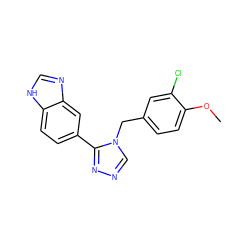 COc1ccc(Cn2cnnc2-c2ccc3[nH]cnc3c2)cc1Cl ZINC000118806477