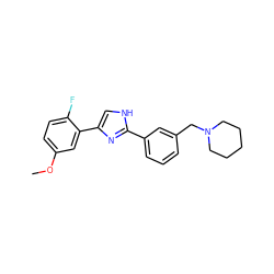 COc1ccc(F)c(-c2c[nH]c(-c3cccc(CN4CCCCC4)c3)n2)c1 ZINC000066058791