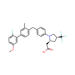 COc1ccc(F)c(-c2ccc(Cc3ccc(N4C[C@@H](C(F)(F)F)C[C@H]4CC(=O)O)cc3)c(C)c2)c1 ZINC001772594232