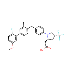 COc1ccc(F)c(-c2ccc(Cc3ccc(N4C[C@H](C(F)(F)F)C[C@H]4CC(=O)O)cc3)c(C)c2)c1 ZINC001772594231