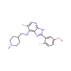 COc1ccc(F)c(-c2nc3c(NCC4CCN(C)CC4)c(Cl)cnc3[nH]2)c1 ZINC000653799621