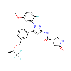 COc1ccc(F)c(-n2nc(NC(=O)[C@@H]3CNC(=O)C3)cc2-c2cccc(CO[C@H](C)C(F)(F)F)c2)c1 ZINC000169707426